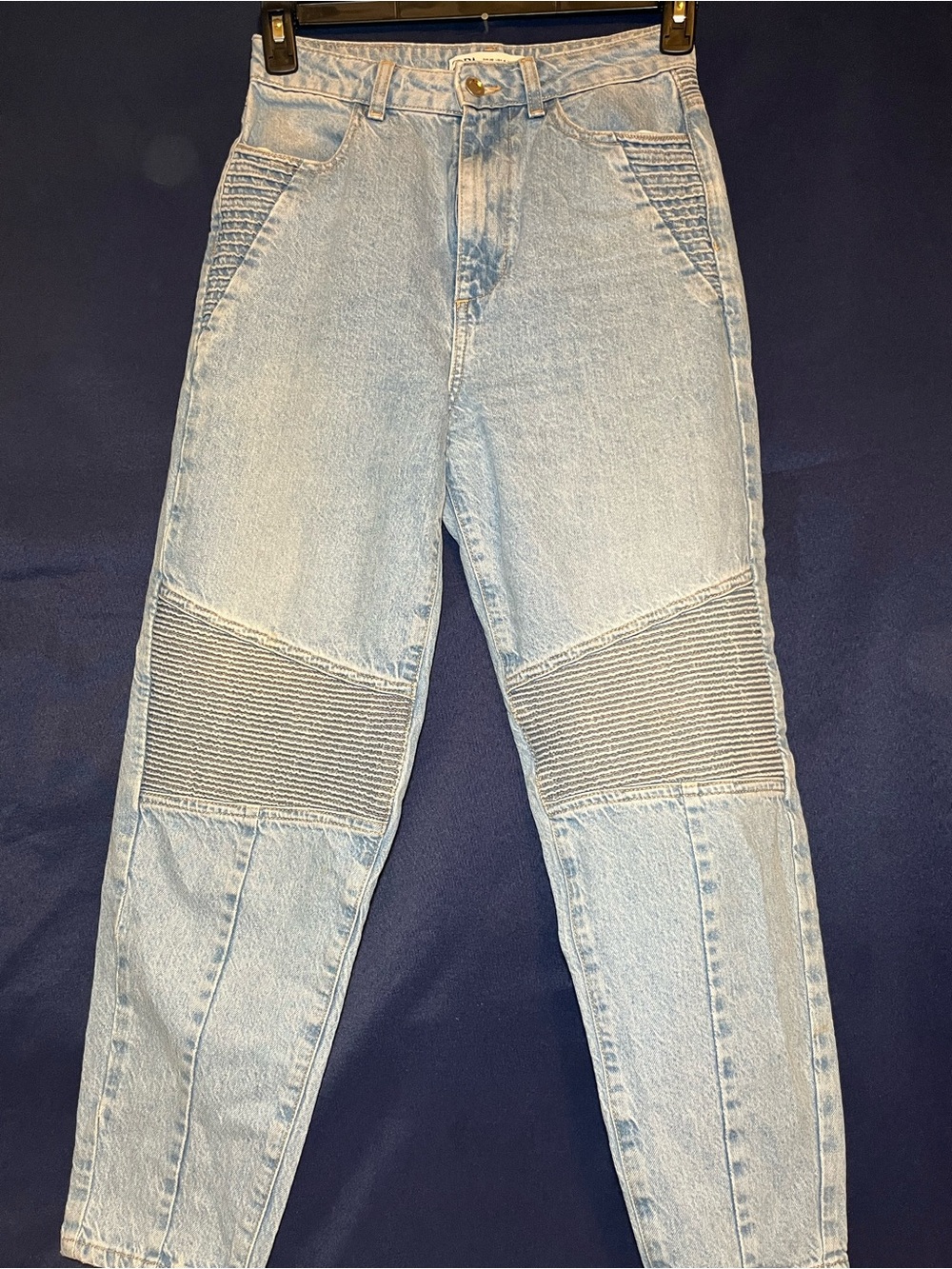 Zara light Wash Ribbed Knee Paneled Moto Jeans